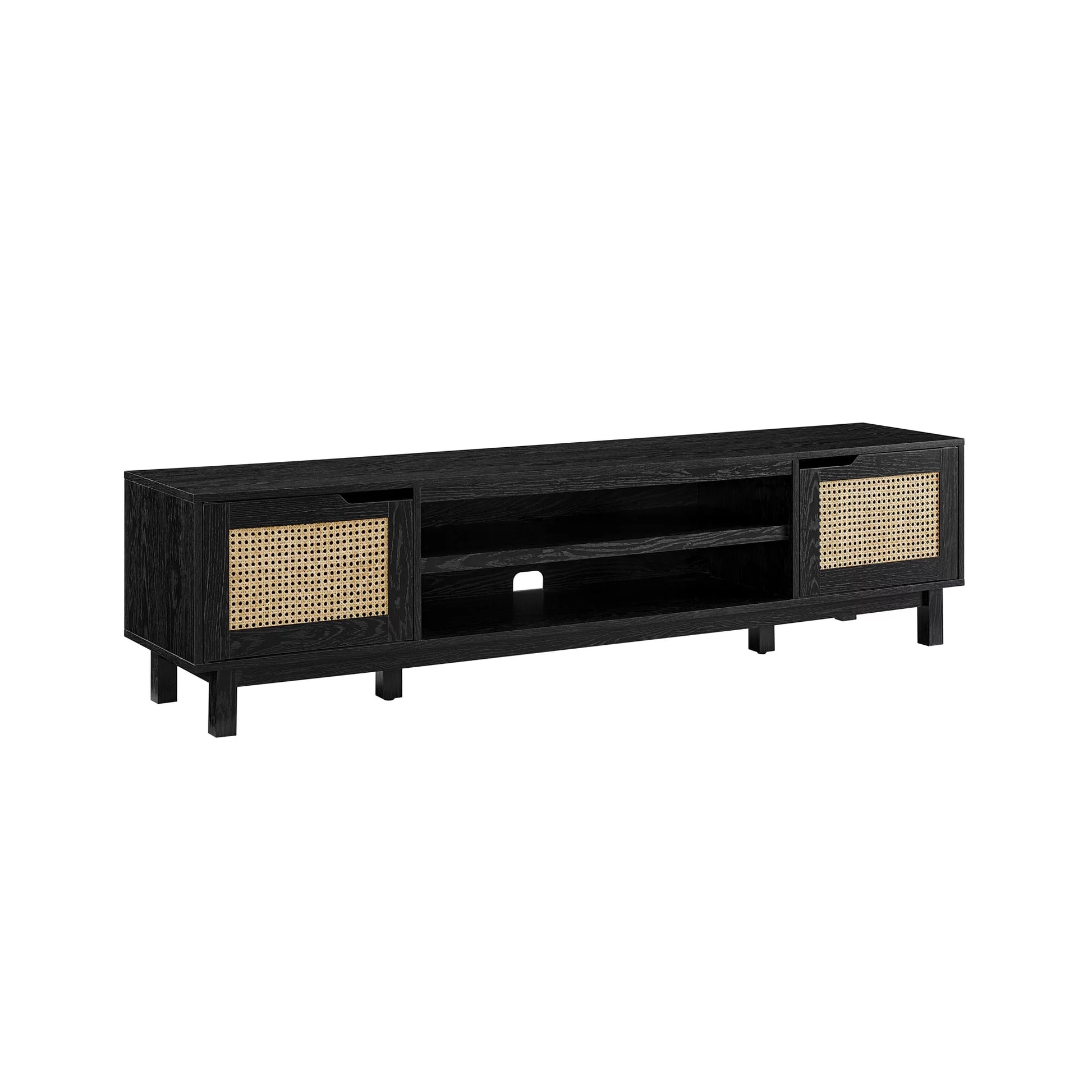 Boho 2-Door Rattan TV Stand for Tvs up to 80”, Black