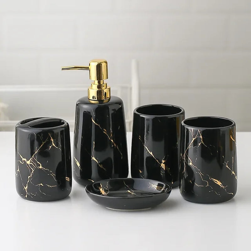 Ceramic Toiletries Bathroom Set Marble Porcelain Cup Toothbrush Holder / Soap Dispenser / Tray Bathroom Decoration Accessories