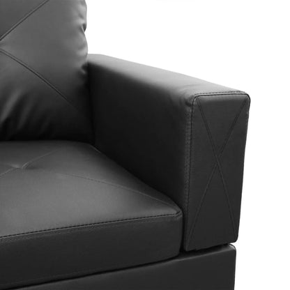 Faux L-Shaped Leather 4-Seat Couch Set Black(Without Ottoman)