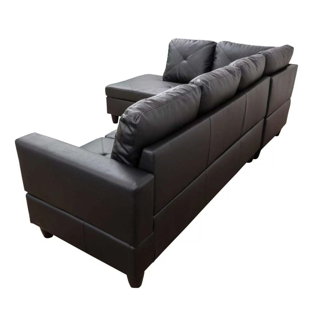 Faux L-Shaped Leather 4-Seat Couch Set Black(Without Ottoman)