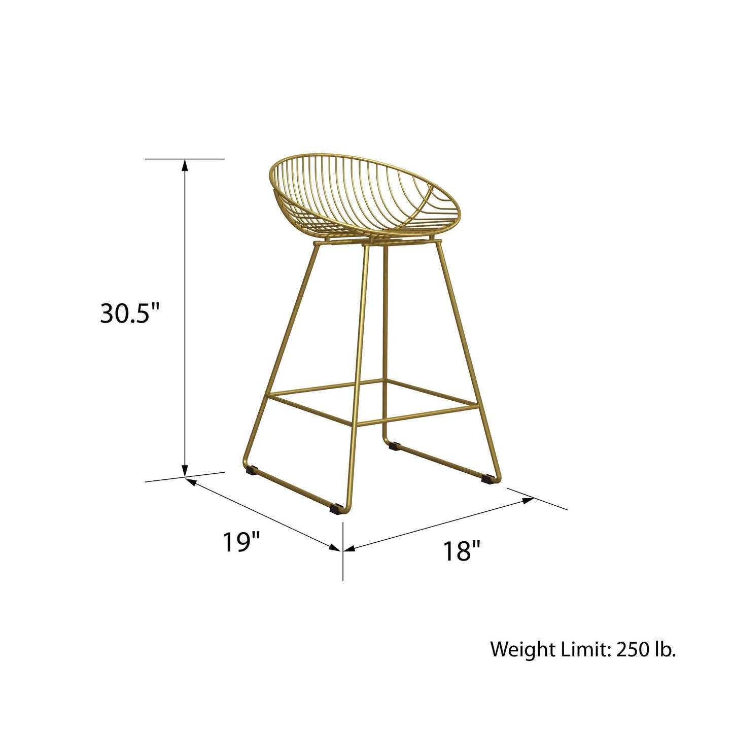 Ellis 24" Metal Counter Height Bar Stool, Brass