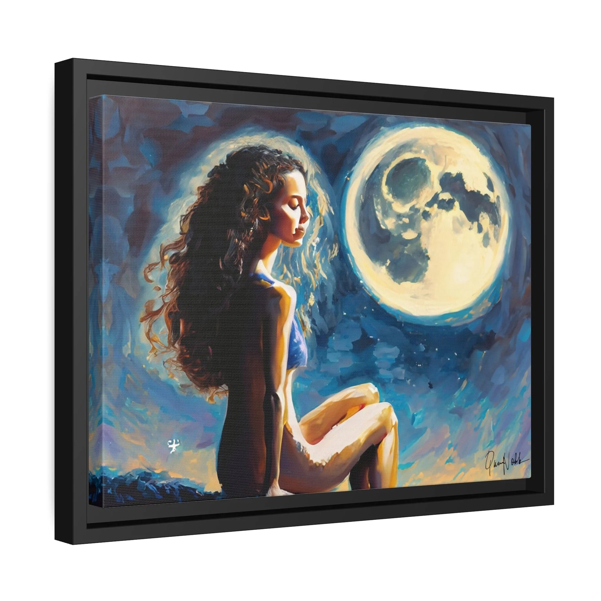 Canvas Wall Art - a Woman on a Rock with a Full Moon by Queennoble