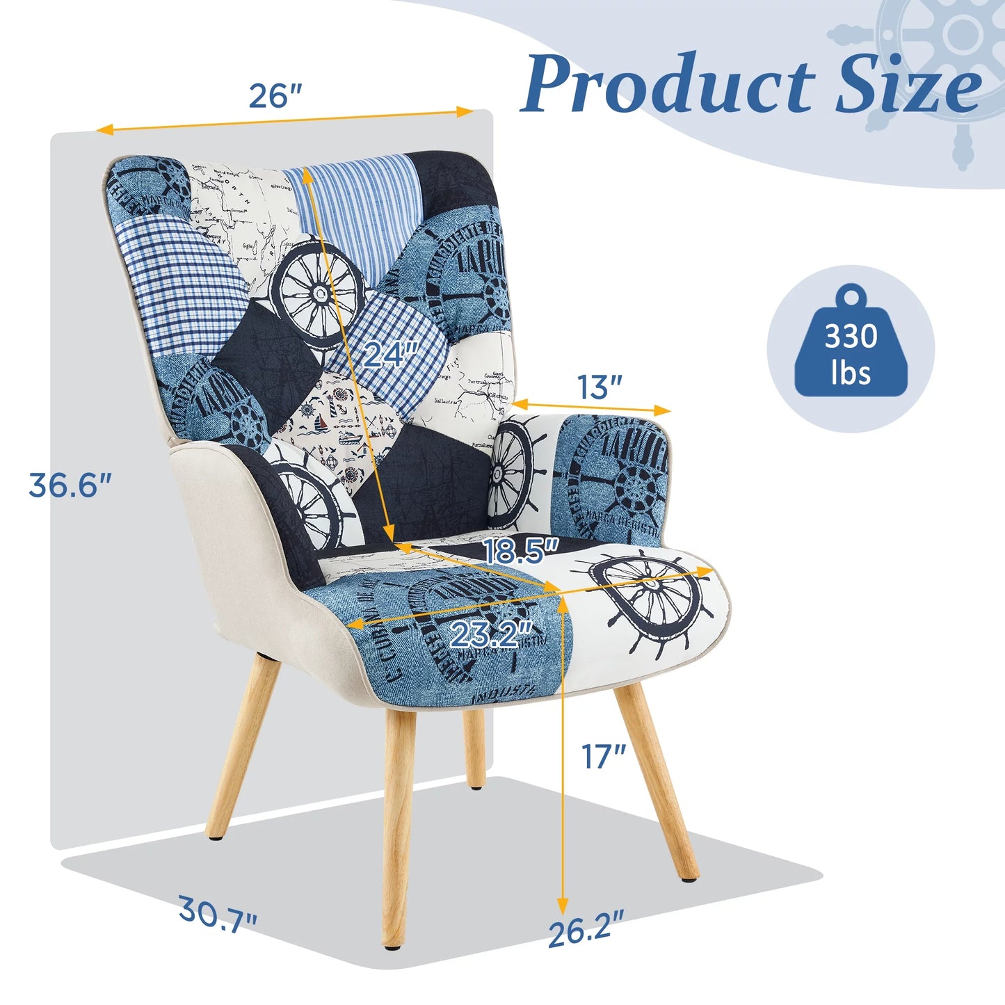 Patchwork Accent Chairs Set of 2 Chairs, Navy Blue