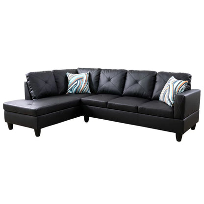 Faux L-Shaped Leather 4-Seat Couch Set Black(Without Ottoman)