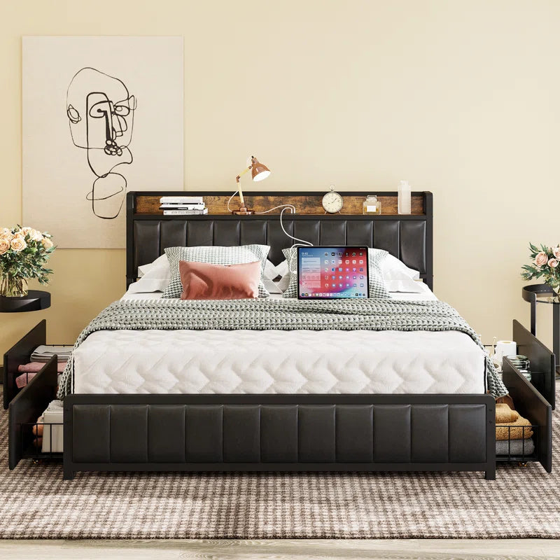 Vegan Leather Bookcase Bed