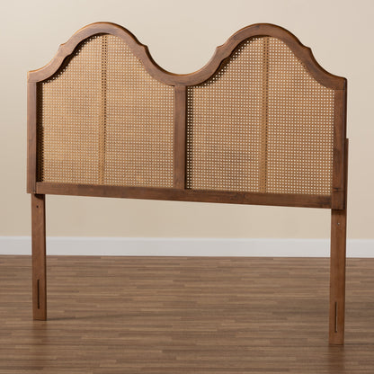 Hazel Classic Wood Back Support Rattan Headboard, Full, Ash Walnut