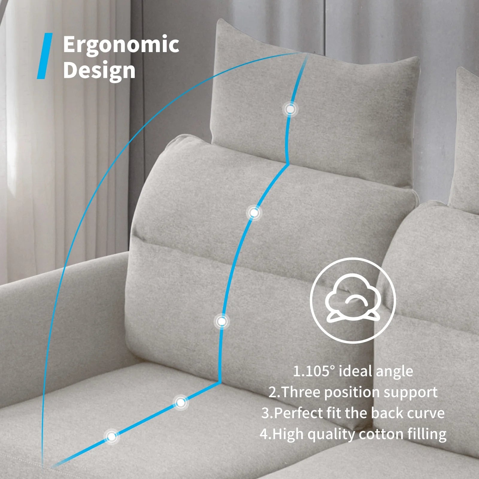 L-Shaped Couch with Storage Ottoman and 2 USB Ports,Light Grey