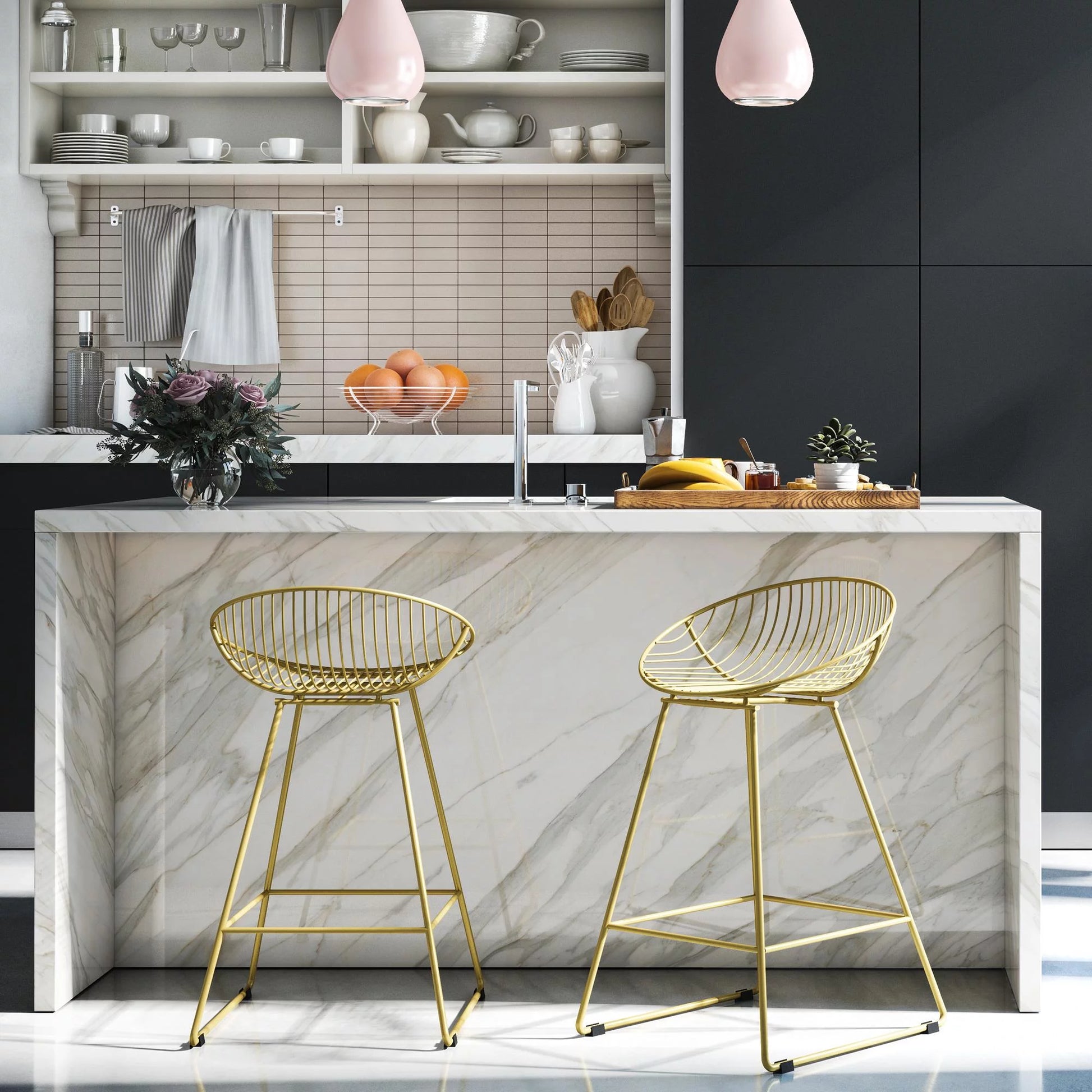 Ellis 24" Metal Counter Height Bar Stool, Brass