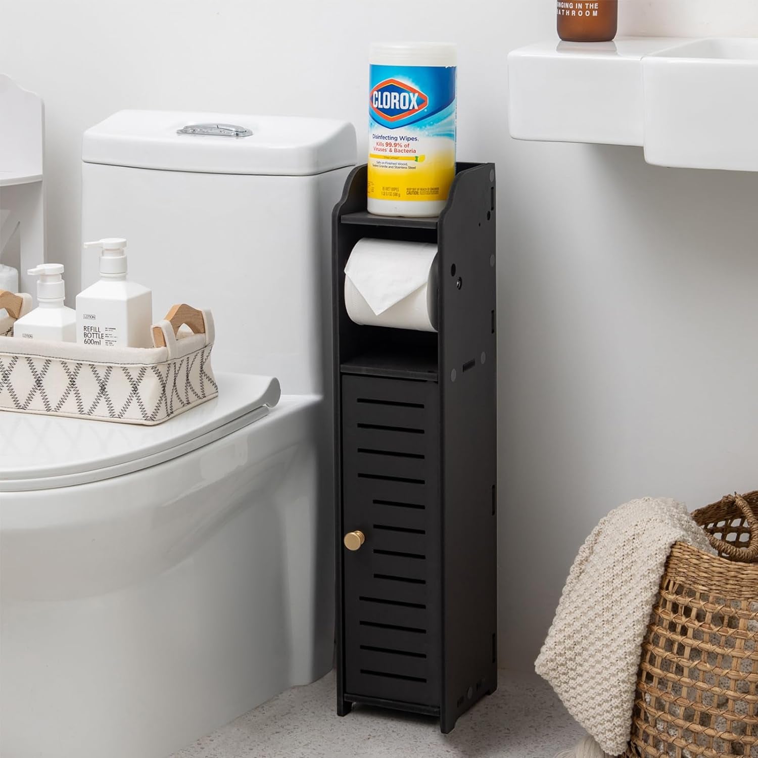 Toilet Paper Holder Stand: Small Bathroom Storage Cabinet