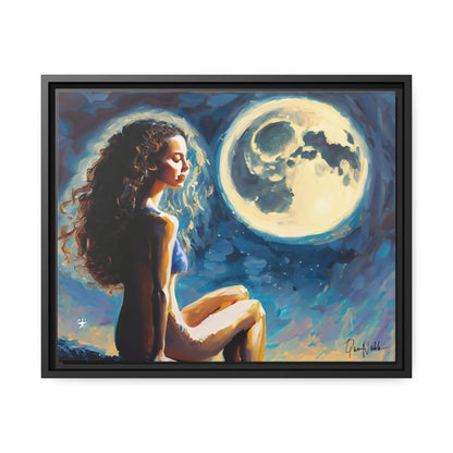 Canvas Wall Art - a Woman on a Rock with a Full Moon by Queennoble