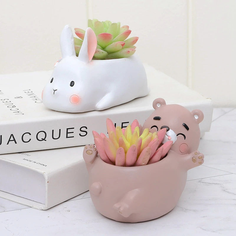 Cartoon Animal Planter for Succulents Cactus Plants, Cute Duck Bunny Corgi Flower Pot, Fairy Garden Decoration Tabletop Decor