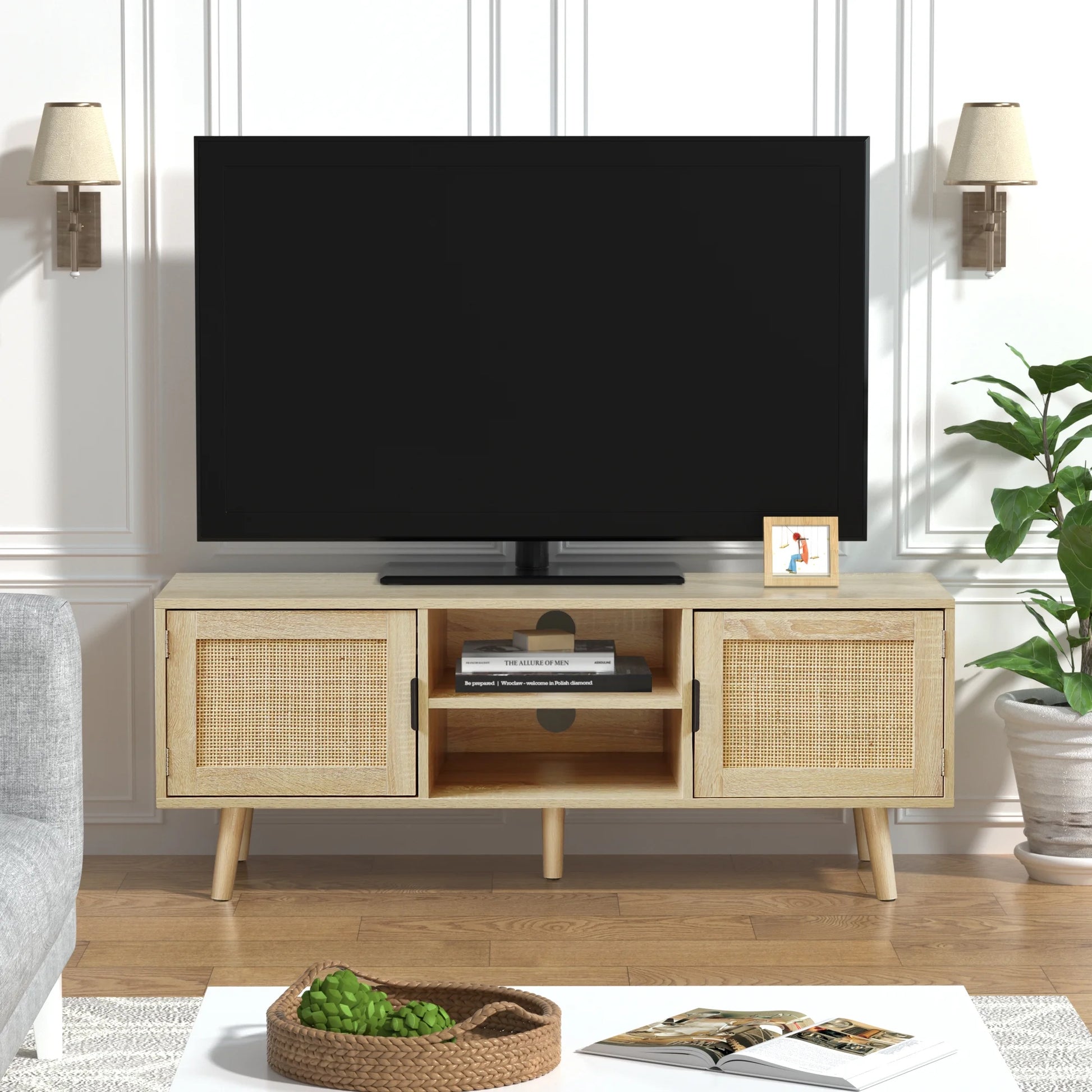 Farmhouse TV Stand 55", Natural Oak