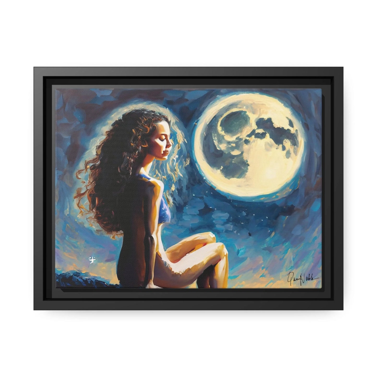 Canvas Wall Art - a Woman on a Rock with a Full Moon by Queennoble