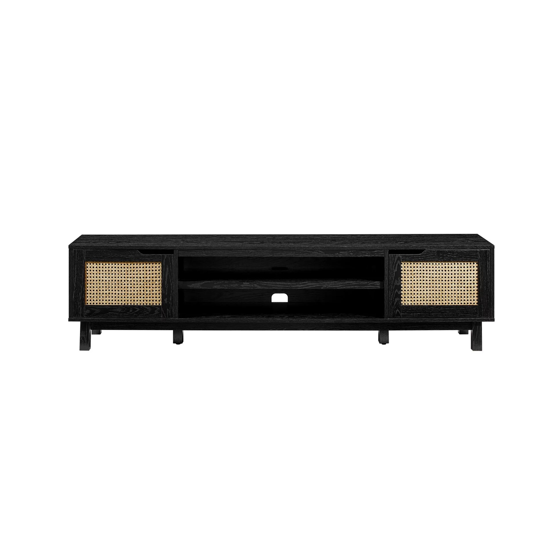 Boho 2-Door Rattan TV Stand for Tvs up to 80”, Black