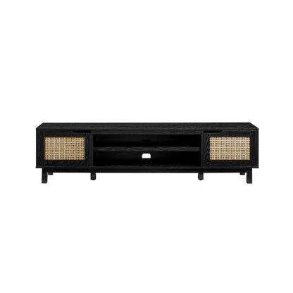 Boho 2-Door Rattan TV Stand for Tvs up to 80”, Black