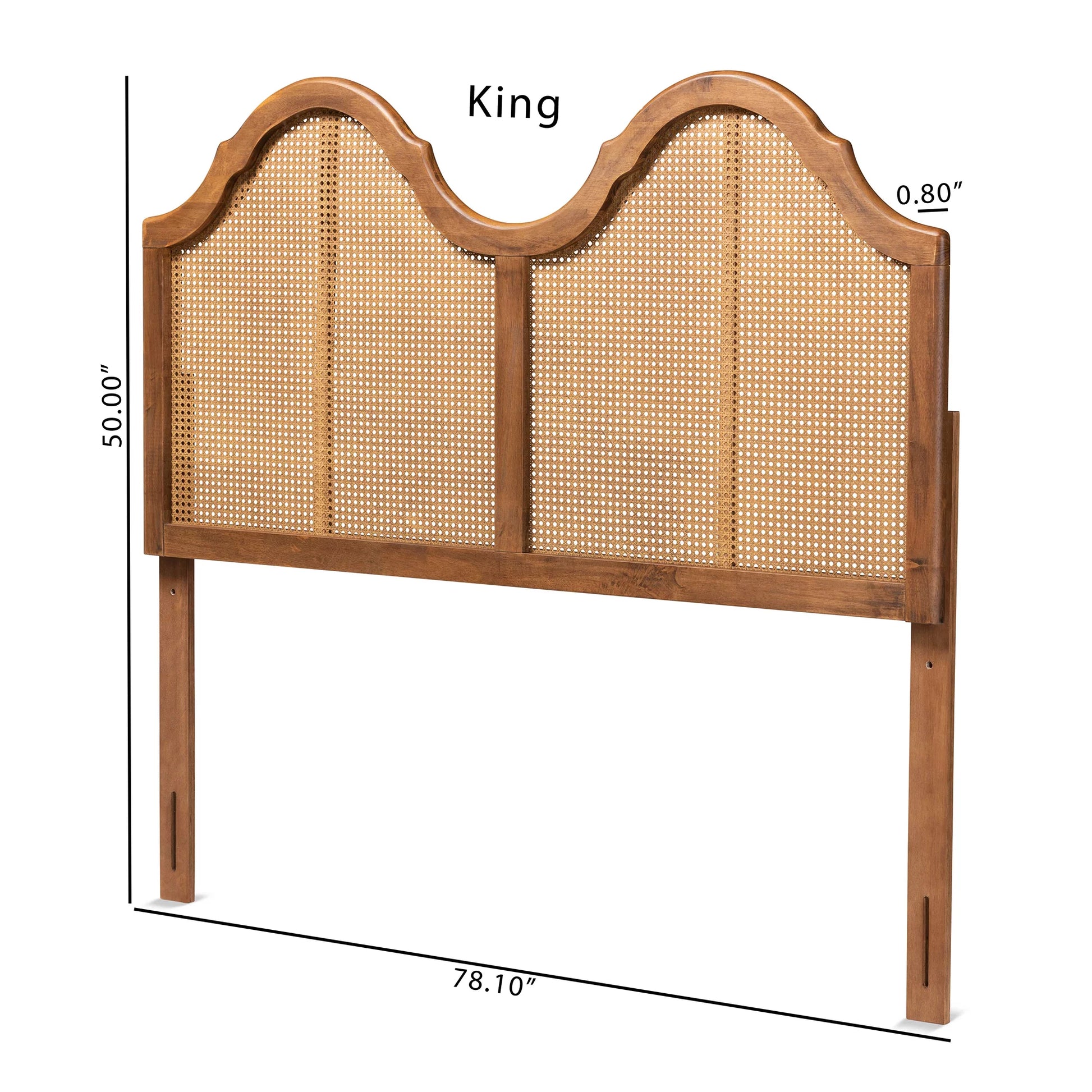 Hazel Classic Wood Back Support Rattan Headboard, Full, Ash Walnut