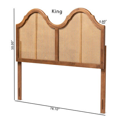 Hazel Classic Wood Back Support Rattan Headboard, Full, Ash Walnut