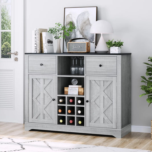 Bar Cabinet with Removable Wine Rack with Storage, Gray