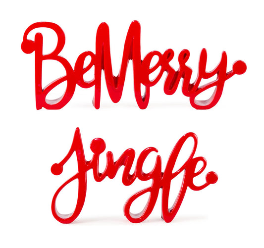 Be Merry and Jingle Sign (Set of 4) 9.5"L x 5.5"H, 12.75"L x 5"H Resin