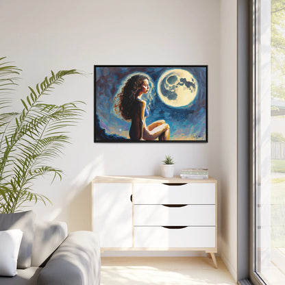 Canvas Wall Art - a Woman on a Rock with a Full Moon by Queennoble