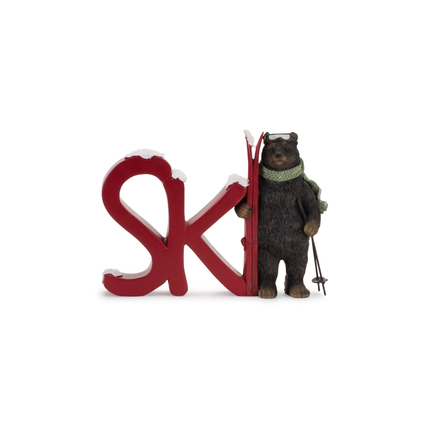 Bear Ski and Snow Sign (Set of 2) 8.25"L x 5.25"H, 13.25"L x 4.25"H Resin