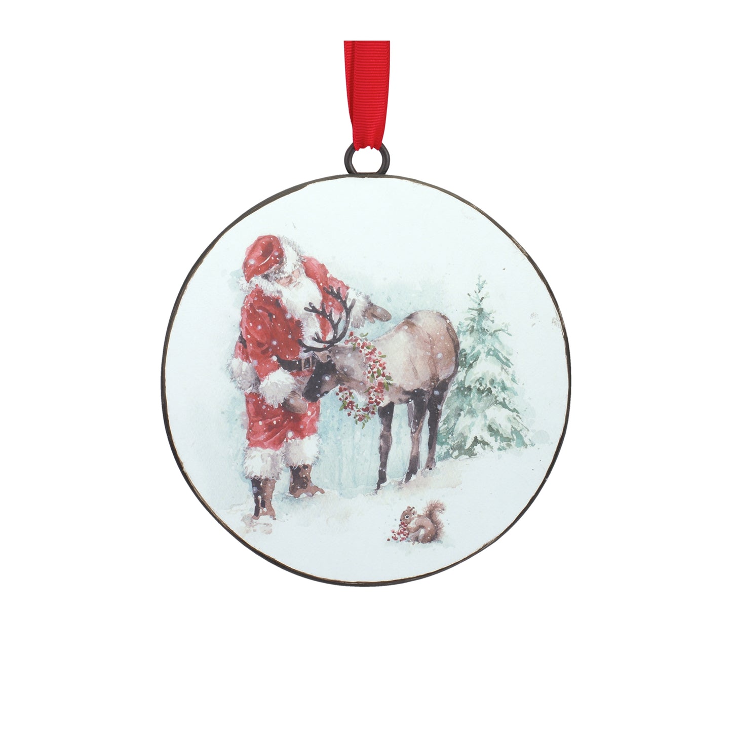 Santa and Animal Disc Ornament (Set of 12) 5.75"H Iron