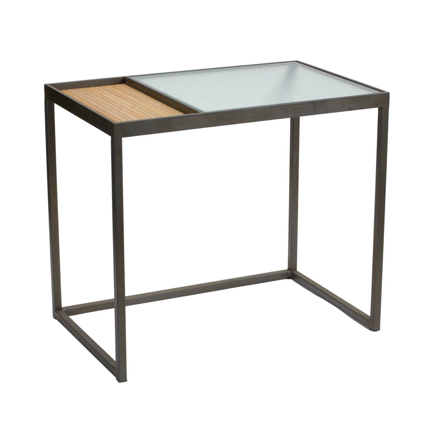 Side Table (Set of 2) 21.75" x 13.75"W x 18.75"H, 23.5" x 22"W x 15"H Iron/Bamboo/Glass