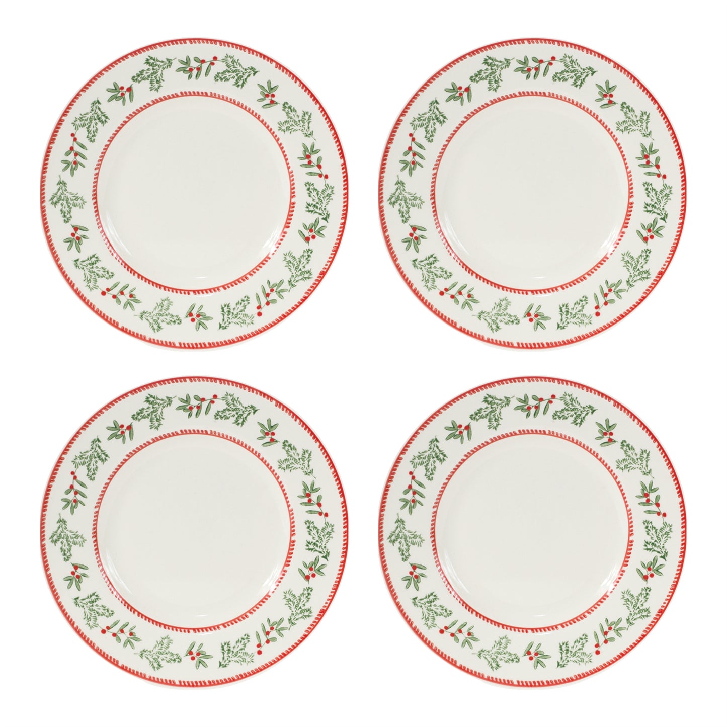 Christmas Plate (Set of 4) 8.75"D Stoneware (Dishwasher and Microwave Safe)