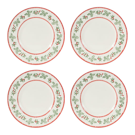 Christmas Plate (Set of 4) 8.75"D Stoneware (Dishwasher and Microwave Safe)