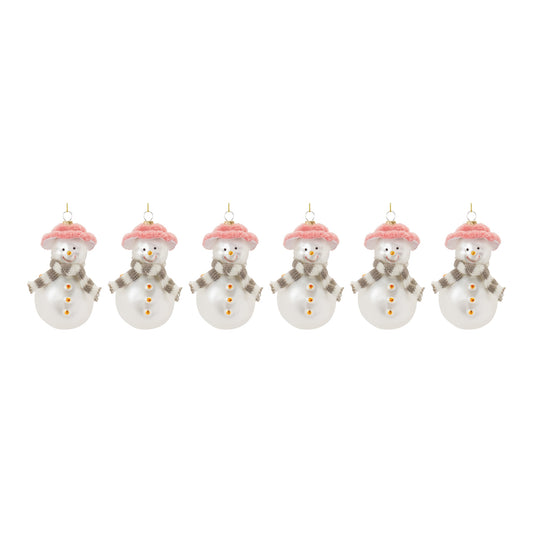 Snowman Ornament (Set of 6) 5"H Glass