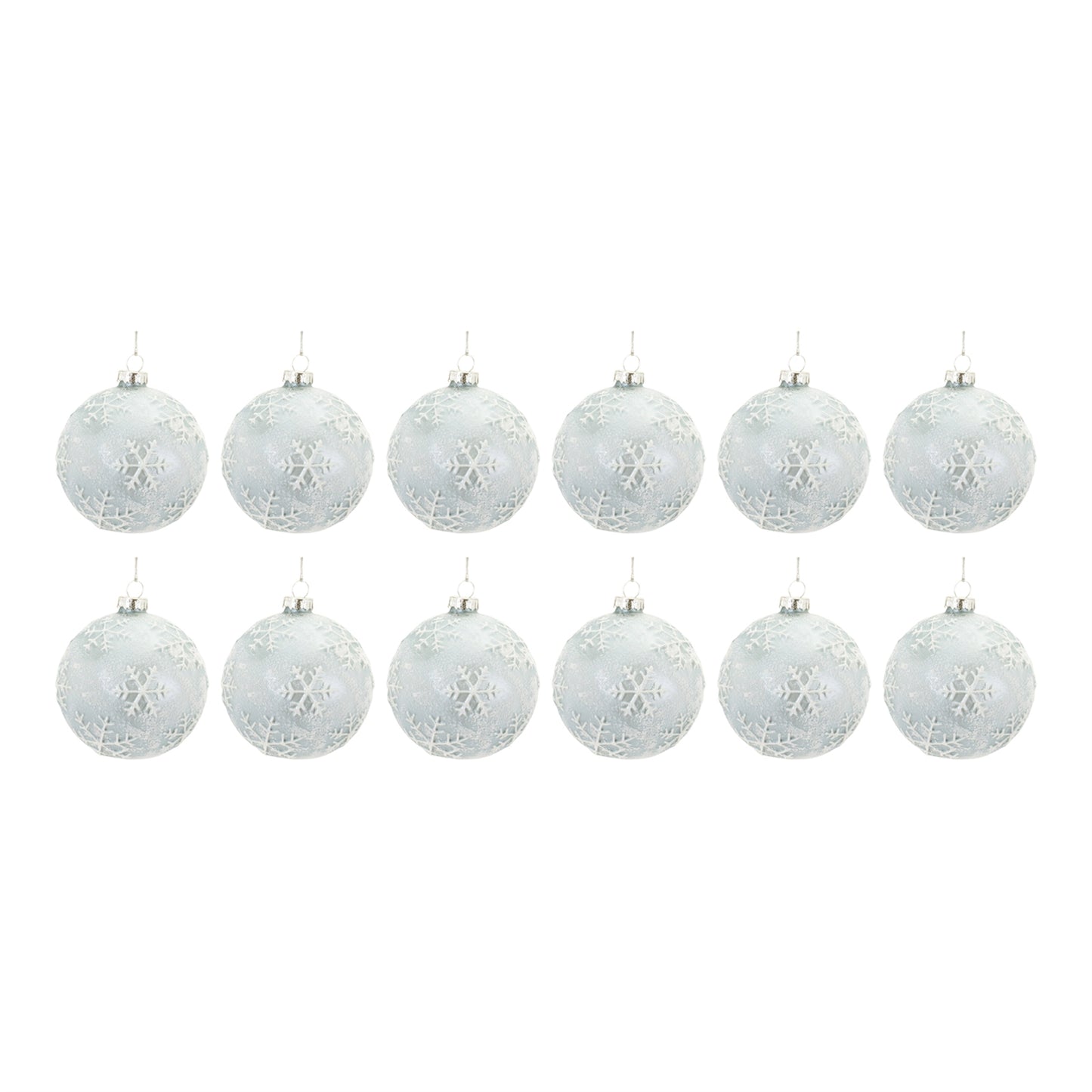 Blue Etched Glass Ball Ornament (Set of 12)