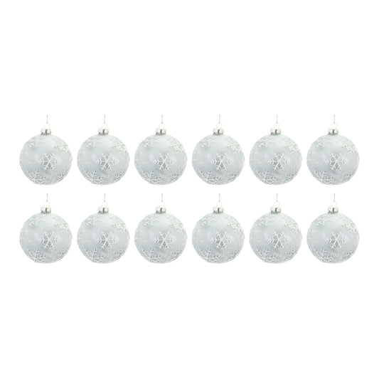 Blue Etched Glass Ball Ornament (Set of 12)