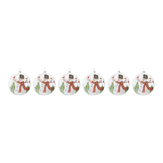 Snowman Ball Ornament (Set of 6) 5"D Glass