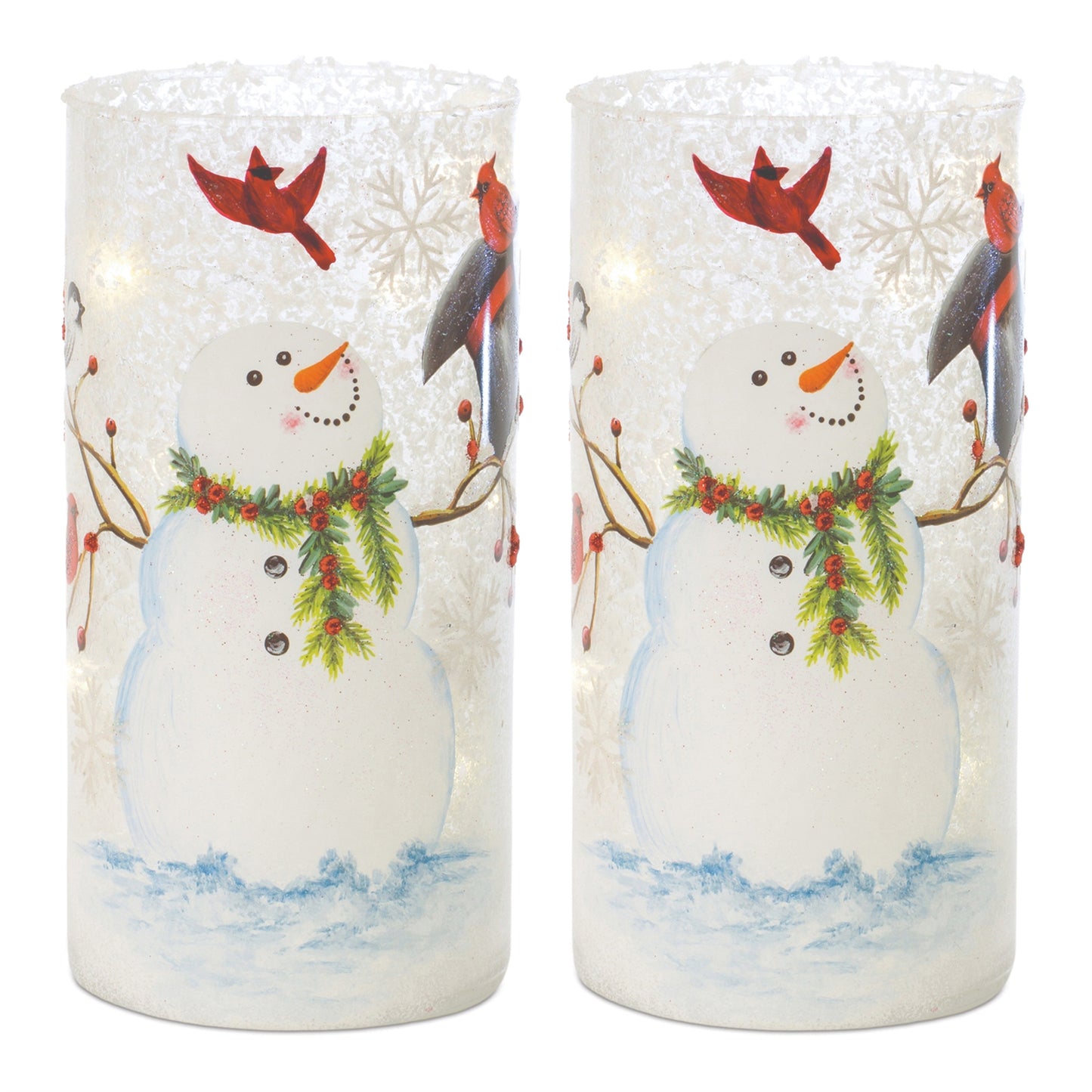 Snowman Luminary (Set of 2) 7.75"H Glass 2 AA Batteries, Not Included