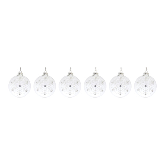 Ball Snowflake Ornament (Set of 6) 4"D Glass