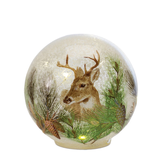 Deer and Pine Globe (Set of 2) 6"H, 7"H Glass 3 AAA or 3 AA Batteries, Not Included