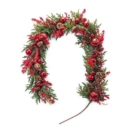 Pine Garland w/Berry & Ornament 5'L Plastic