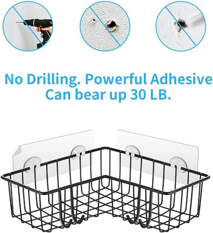 Corner Shower Caddy 2-Pack, Wall Mounted Bathroom Shelf, 304 Stainless Steel Wide Space Shower Shelf with Adhesive, Hanging Storage Organizer Strong and Sturdy for Kitchen (Black)