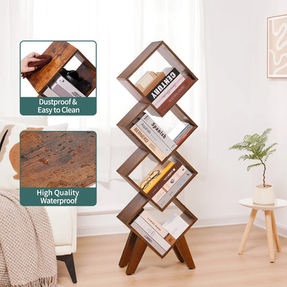 Bookshelf, Wood Small Bookcase 4-Tier Book Shelf, Tall Bookcases Book Organizer, Modern Bookshelves Floor Standing for Cds/Books in Small Spaces, Living Room, Home Office, Bedroom