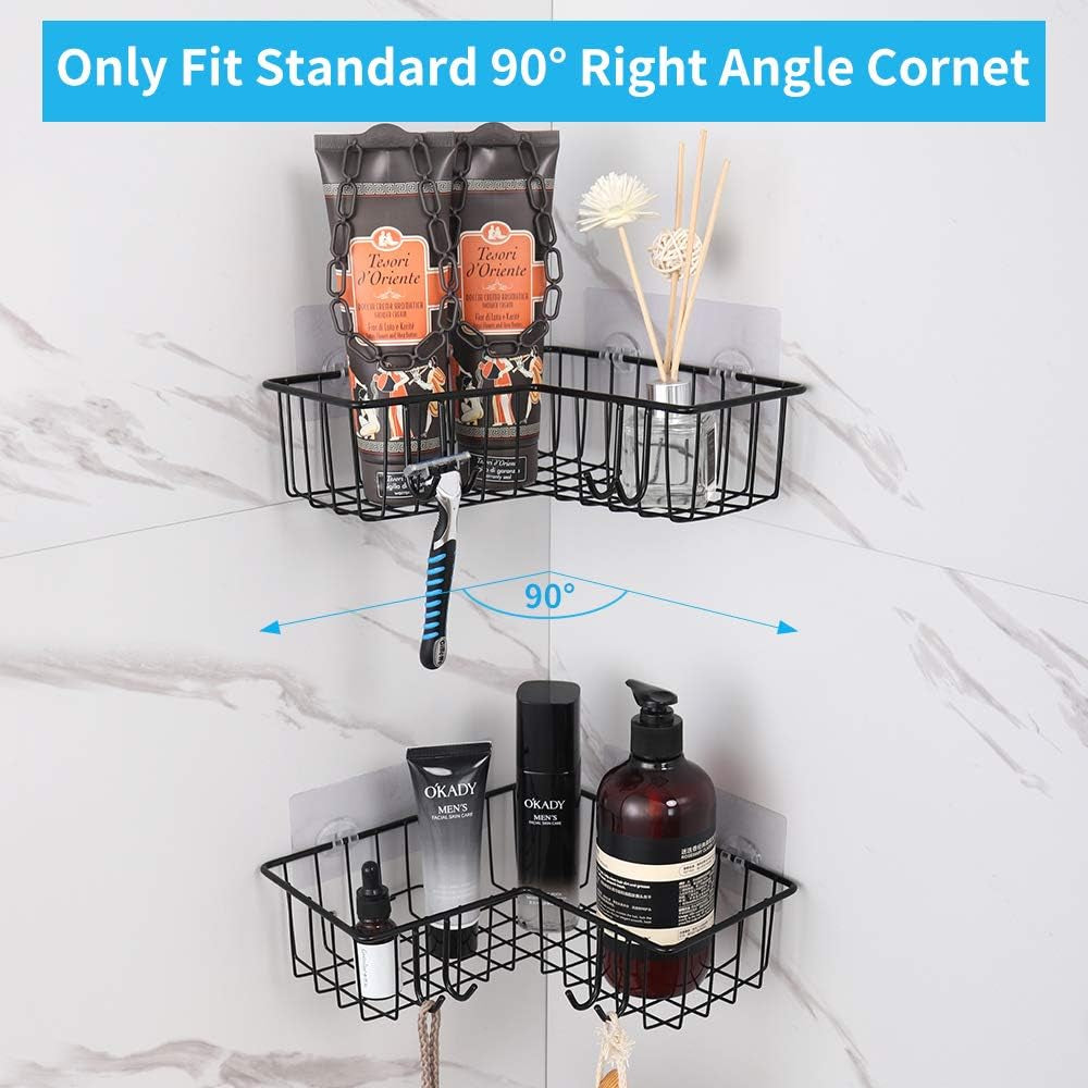 Corner Shower Caddy 2-Pack, Wall Mounted Bathroom Shelf, 304 Stainless Steel Wide Space Shower Shelf with Adhesive, Hanging Storage Organizer Strong and Sturdy for Kitchen (Black)