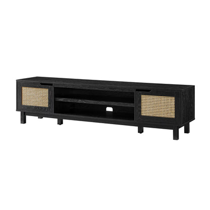 Boho 2-Door Rattan TV Stand for Tvs up to 80”, Black