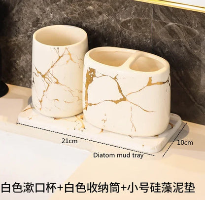 Ceramic Toiletries Bathroom Set Marble Porcelain Cup Toothbrush Holder / Soap Dispenser / Tray Bathroom Decoration Accessories