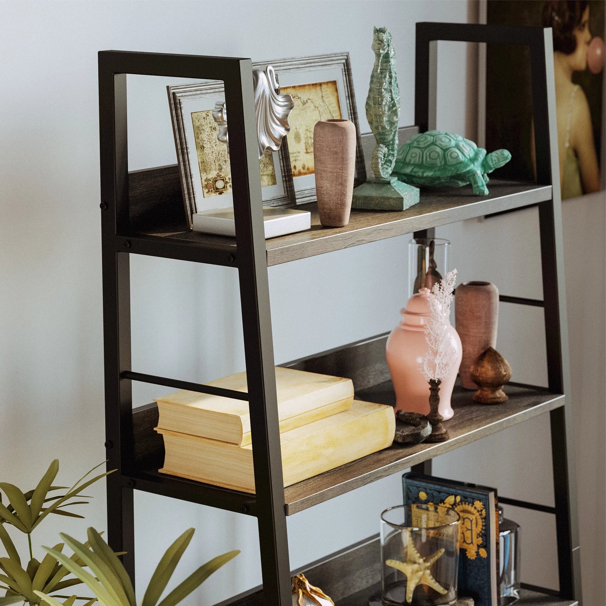 Bookshelves and Bookcases, Ladder Shelf 5 Tier Home Office, Charcoal Grey