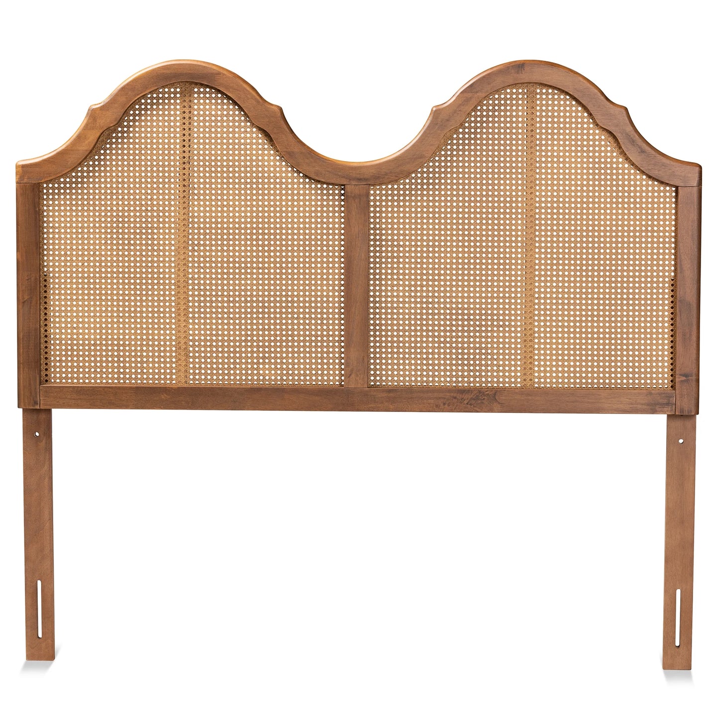 Hazel Classic Wood Back Support Rattan Headboard, Full, Ash Walnut