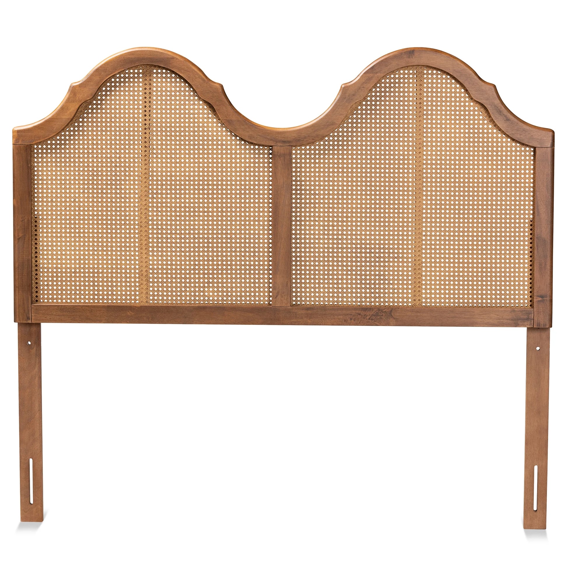 Hazel Classic Wood Back Support Rattan Headboard, Full, Ash Walnut