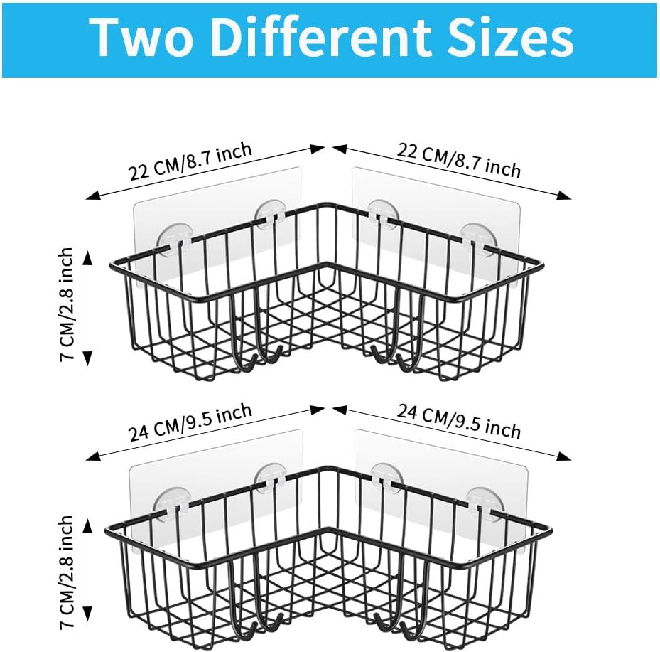 Corner Shower Caddy 2-Pack, Wall Mounted Bathroom Shelf, 304 Stainless Steel Wide Space Shower Shelf with Adhesive, Hanging Storage Organizer Strong and Sturdy for Kitchen (Black)