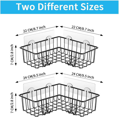 Corner Shower Caddy 2-Pack, Wall Mounted Bathroom Shelf, 304 Stainless Steel Wide Space Shower Shelf with Adhesive, Hanging Storage Organizer Strong and Sturdy for Kitchen (Black)