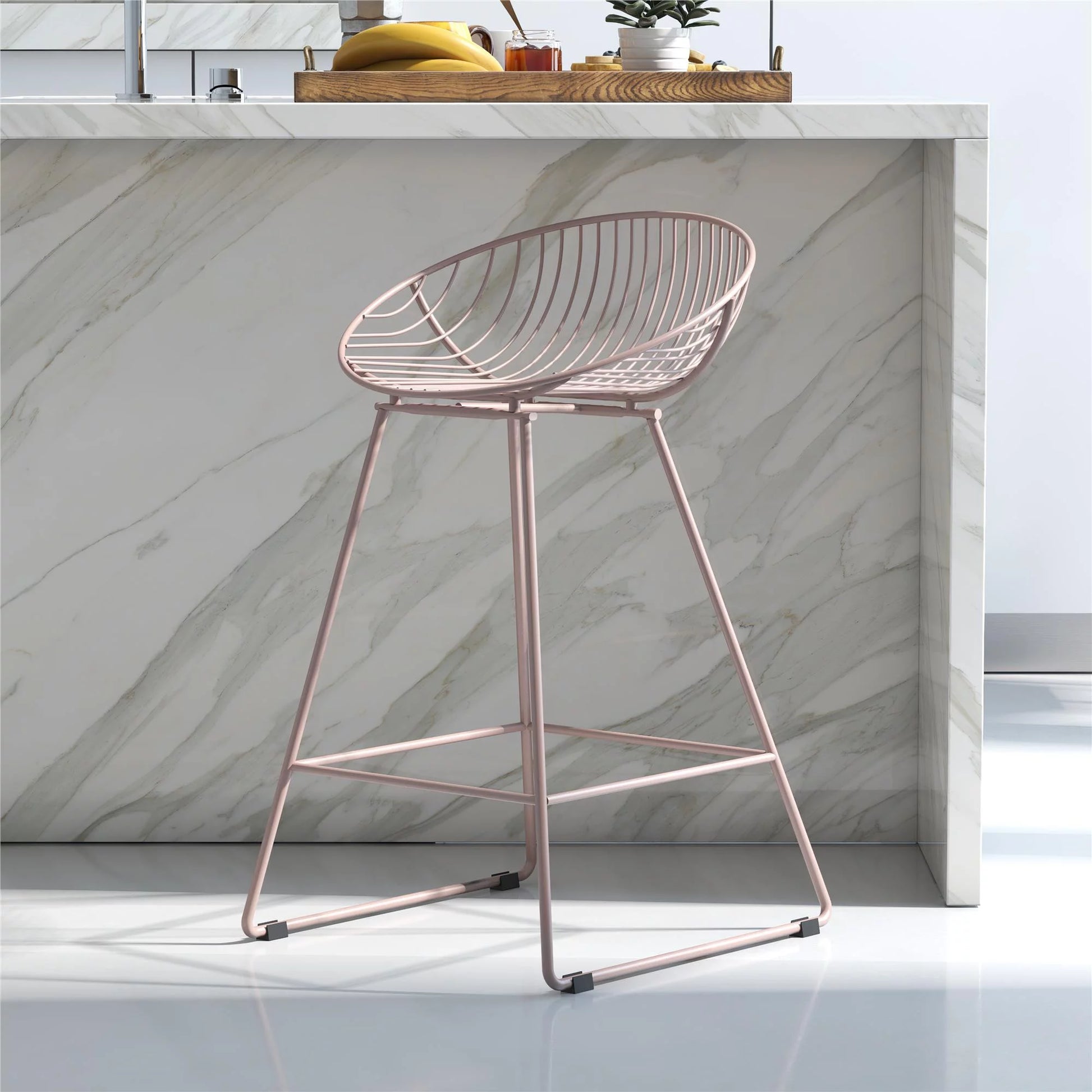 Ellis 24" Metal Counter Height Bar Stool, Blush Pink