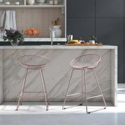 Ellis 24" Metal Counter Height Bar Stool, Blush Pink