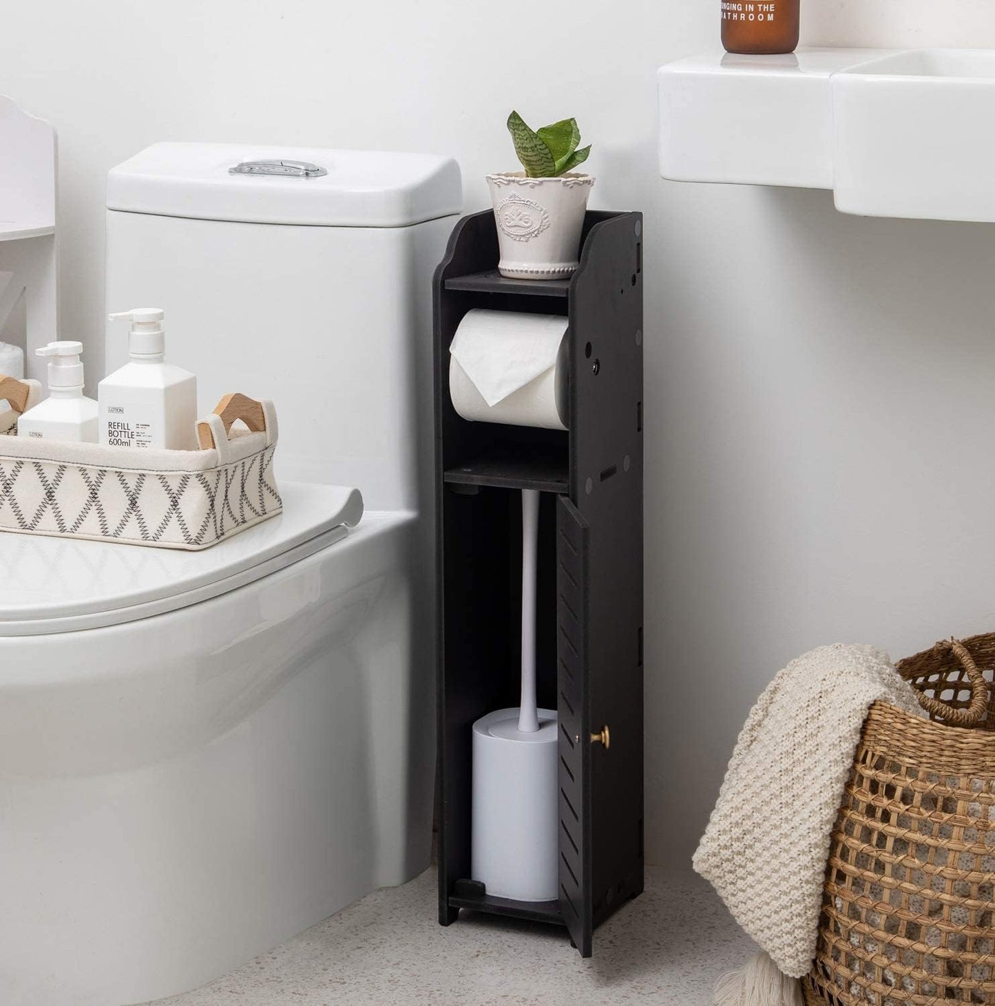 Toilet Paper Holder Stand: Small Bathroom Storage Cabinet